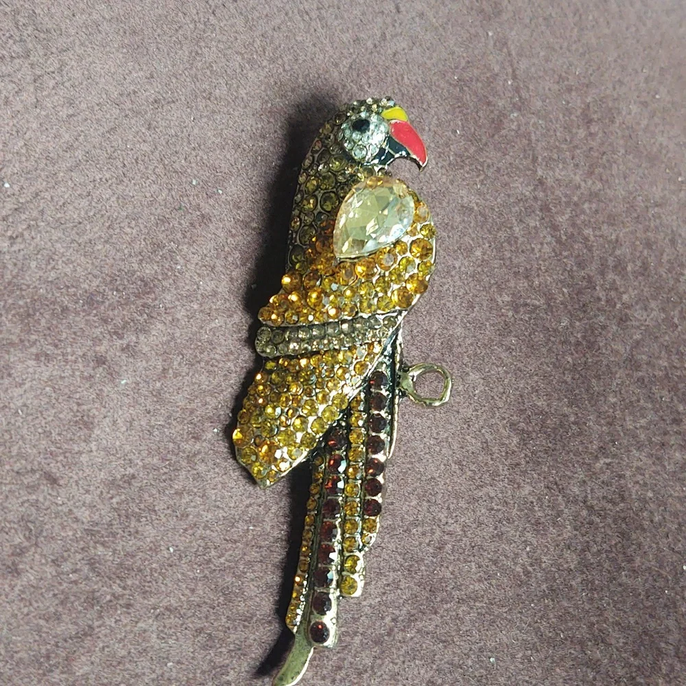 Amber Rhinestone Parrot Brooch - Picture 3 of 3